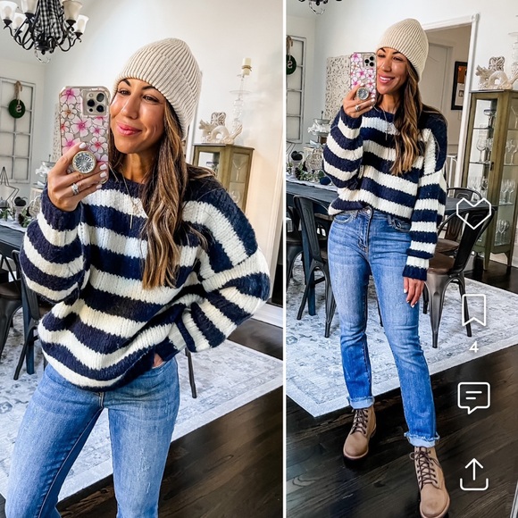 Molly Bracken Sweaters - Molly Bracken Thick Cozy Oversized Navy and winter white Sweater